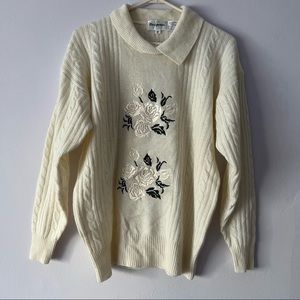 Magnolia Cream Sweater with Black Floral Design